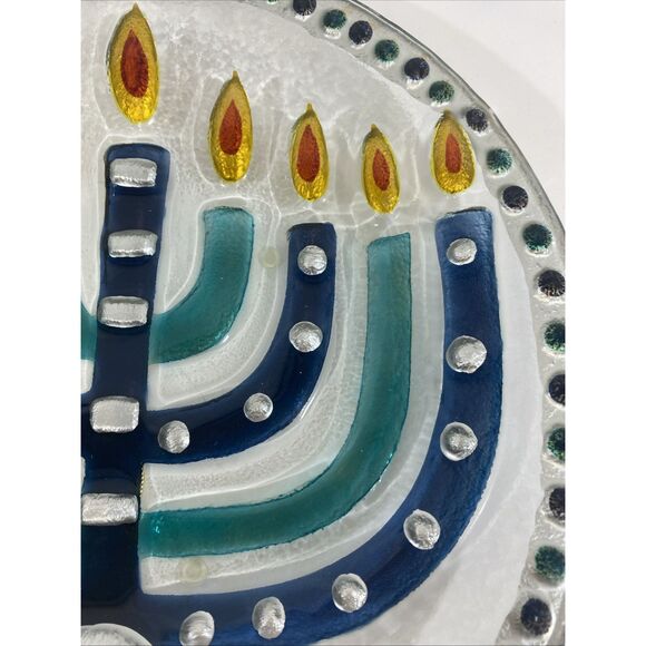 Lori Siebert For Silvestri Fused Glass Menorah Hanukkah Plate New In Box - Picture 5 of 11